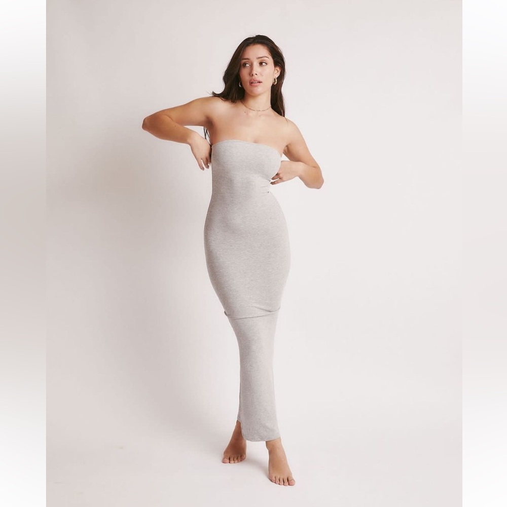 Almere X Maddison Lynn Body Shaping Basic Strapless Maxi Dress Cream S NWT